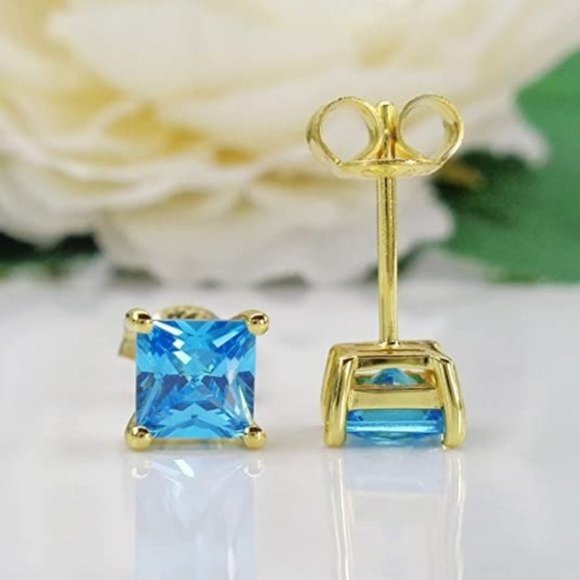 Lake Blue Topaz Stud Earrings - Picture 3 of 5